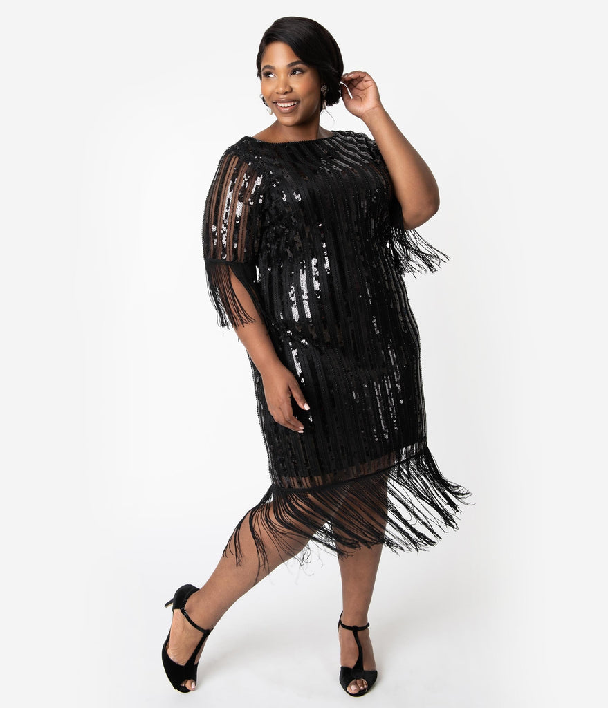 Black Sequin Fringe Sleeve ...